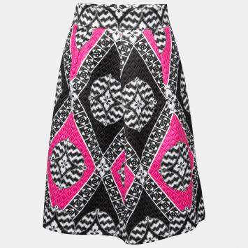 Pre Owned Temperley London Black and Pink Embossed Jacquard Mini Skirt S