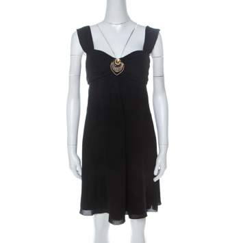 Temperley Black Silk Embellished Detail Gathered Bodice Babydoll Dress M 