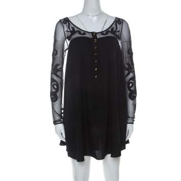 Temperley Black Silk Blend Embroidered Net Yoke Tunic S 