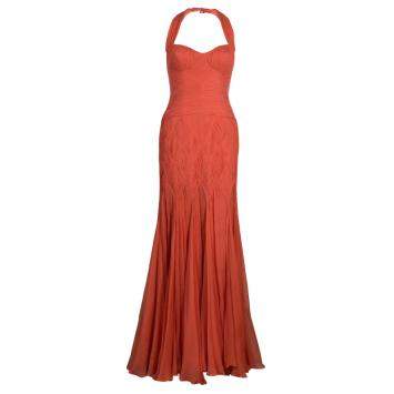 Pre Owned Temperley London Orange Crinkle Chiffon Evening Gown M