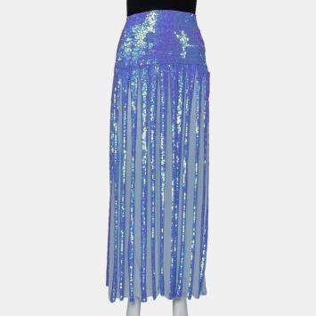 Pre Owned Temperly London Blue Chiffon Sequin Embellished Filigree Maxi Skirt M