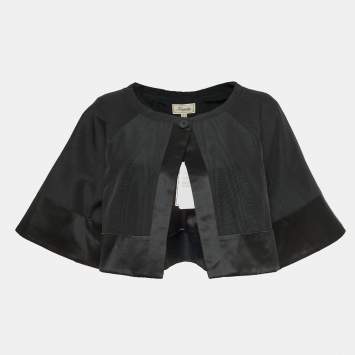 Pre Owned Temperly London Black Silk-Blend Cropped Evening Jacket L