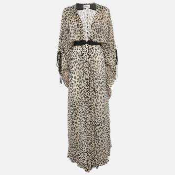 Pre Owned Temperley London Cream Animal Print Crepe Kaftan Dress M
