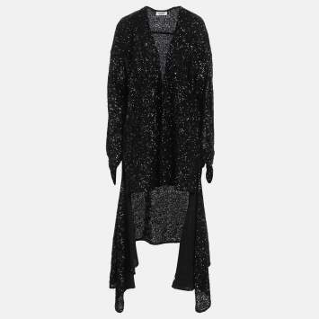 Pre Owned The Attico Black Sequin Button Front Asymmetric Cocktail Dress M