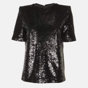 Pre Owned The Attico Black Sequined Structure Shouldered T-Shirt XS 