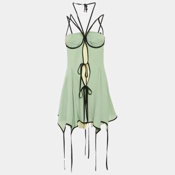 Pre Owned The Attico Green/Yellow Crepe Polly Strap Dress S