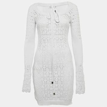 Pre Owned The Attico Lilac Purple Crochet Knit Long Sleeve Taylor Mini Dress M