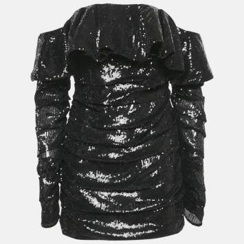 Pre Owned The Attico Black Sequin Ruffled Mini Dress S