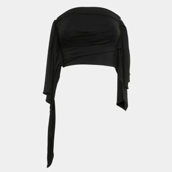 مملوكة مسبقًا بلوزة أتيكو كروب بدون حمالات درابيه جيرسي أسود مقاس صغير (إكس سمول)