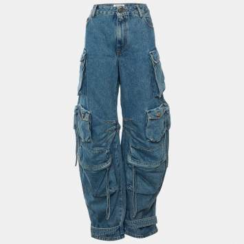 مملوكة مسبقًا The Attico Light Blue Denim Fern Wide-Leg Cargo Jeans XL Waist 34"