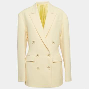 Pre Owned The Attico Pastel Yellow Stretch Knit Double Breasted April Blazer M