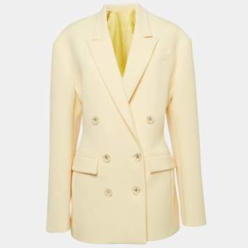 Pre Owned The Attico Pastel Yellow Stretch Knit Double Breasted April Blazer M