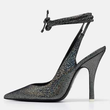 Pre Owned The Attico Metallic Textured Suede Venus Ankle Tie Pumps Size 36