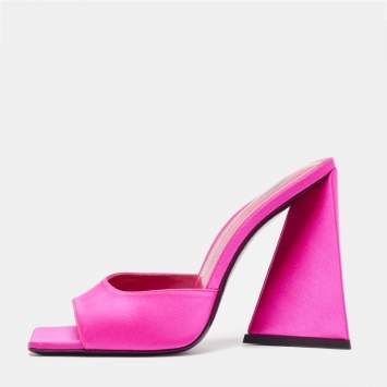 Pre Owned The Attico Pink Satin Devon Slide Sandals Size 37