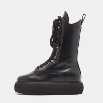 Pre Owned The Attico Black Leather Selene Mid Calf Boots Size 38