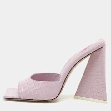 Pre Owned The Attico Purple Croc Embossed Leather Devon Sandals Size 37