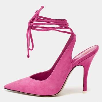 Pre Owned The Attico Pink Suede Venus Ankle Wrap Pumps Size 39