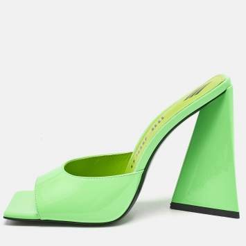 The Attico Neon Green Patent Leather Devon Slide Sandals Size 40