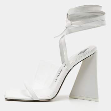 The Attico White Leather and PVC Isa Ankle Wrap Sandals Size 38