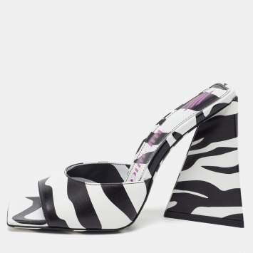The Attico Black/White Zebra Print Leather Devon Open Toe Sandals Size 36