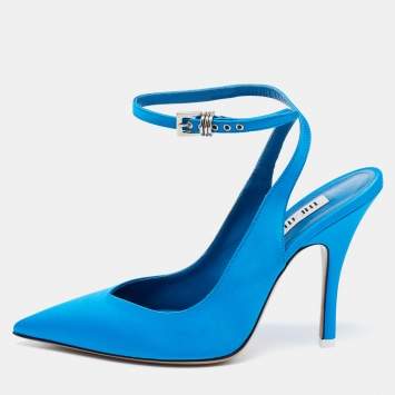Pre Owned The Attico Blue Satin Slingback Pumps Size 39
