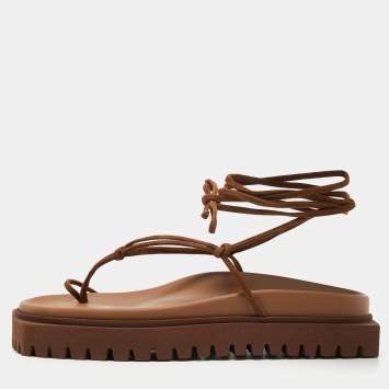 Pre Owned The Attico Brown Suede Renee Ankle Tie Sandals Size 39
