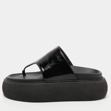 Pre Owned The Attico Black Patent Leather Selene Thong Platform Sandals Size 38