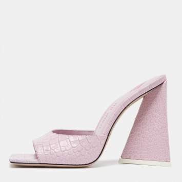 Pre Owned The Attico Lilac Croc Embossed Leather Devon Slide Sandals Size 38