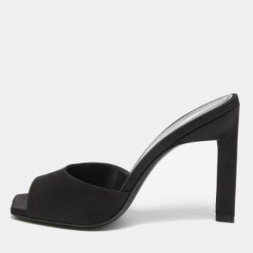 Pre Owned The Attico Black Satin Devon Square Toe Mules Size 37