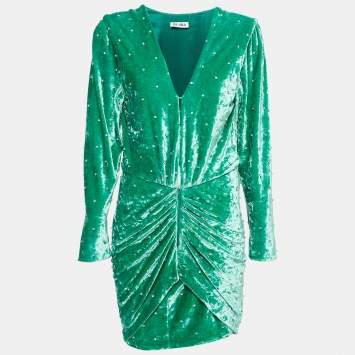 Pre Owned The Attico Green Iconic Karolina Crystal Velvet Mini Dress M