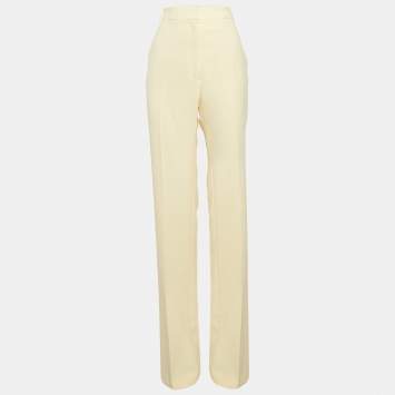 Pre Owned The Attico Pastel Yellow Stretch Crepe Straight Leg Trousers L