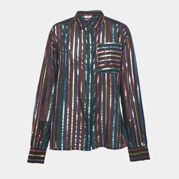 مملوكة مسبقًا The Attico Black/Metallic Lurex Striped Crepe Shirt L