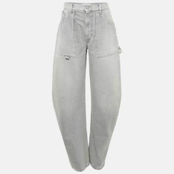 Pre Owned The Attico Grey Denim Distressed Low Rise Jeans S Waist 28" 