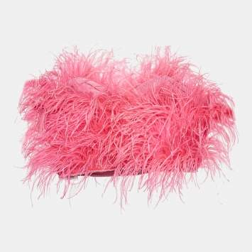 Pre Owned The Attico Fuchsia Pink Feather Beads Detail Bustier Top M