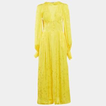 Pre Owned The Attico Yellow Crepe V-Neck Midi Dress S