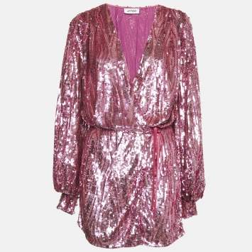 Pre Owned The Attico Pink Sequin Mini Wrap Dress S