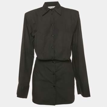 Pre Owned The Attico Black Cotton Elongated Sleeve Structured Shirt Dress S