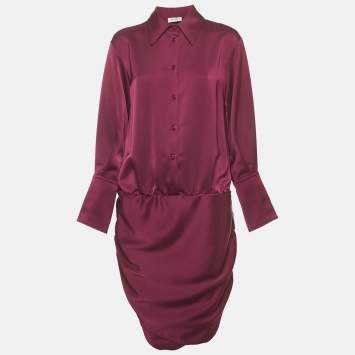 Pre Owned The Attico Burgundy Satin Ruche Mini Dress L
