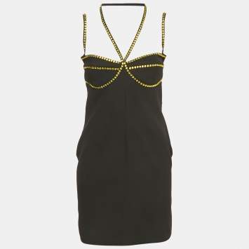 Pre Owned The Attico Black Crepe Stud Detail Mini Dress M