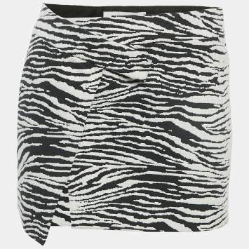مملوكة مسبقًا The Attico Black White/Black Zebra Jacquard Wrap Mini Skirt S