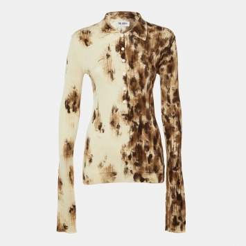 Pre Owned The Attico Brown Printed Cashmere & Silk Knit Long Sleeve Top M