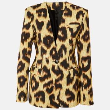 Pre Owned The Attico Beige Leopard Print Gabardine Tailored Blazer M 