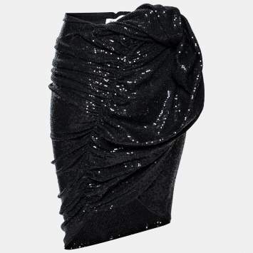 Pre Owned The Attico Black Sequin Embellished Knit Gathered Skirt S