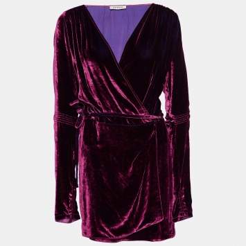 Pre Owned Attico Magenta Velvet Wrap Dress S