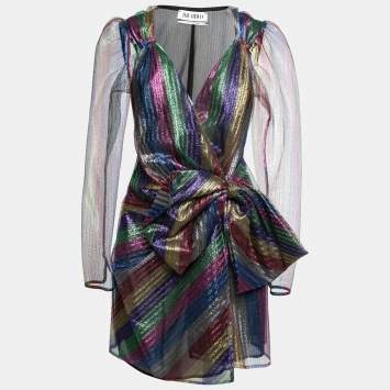 Pre Owned The Attico Multicolor Striped Lurex Tulle Bow Detail Dress S