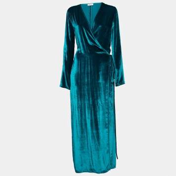 Pre Owned Attico Blue Velvet Raquel Wrap Maxi Dress S