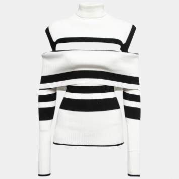 مملوكة مسبقًا The Attico Black/White Striped Knit Off Shoulder Amilia Top S