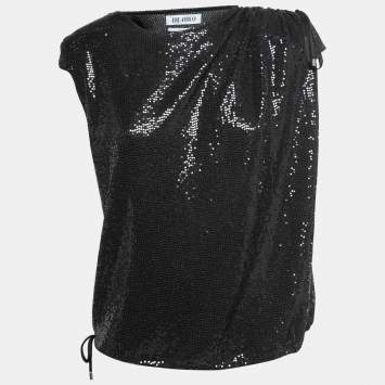 مملوكة مسبقًا The Attico Black Sequined Ruched Top S