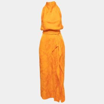Pre Owned The Attico Orange Floral Jacquard  Skirt & Top Set S