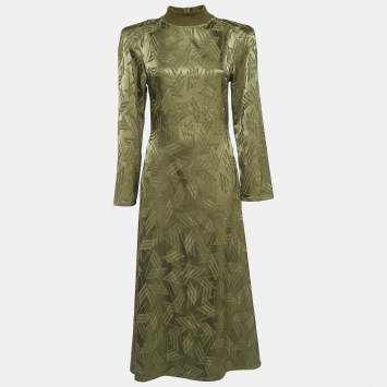 Pre Owned The Attico Olive Green Jacquard High Neck Midi Dress S